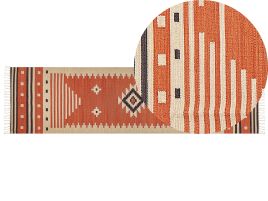 Cotton Kilim Runner Rug 80x300cm Orange