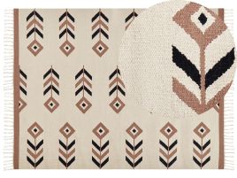 Cotton Kilim Area Rug 160x230cm Beige and Black