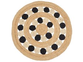Round Jute Area Rug 140cm Beige and Black