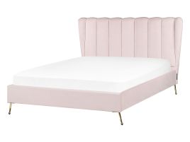 Velvet EU Double Size Bed with USB Port Pink MIRIBEL