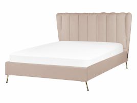 Velvet EU Double Size Bed with USB Port Taupe MIRIBEL