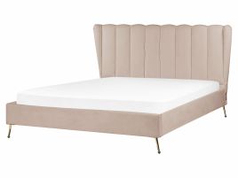 Velvet EU King Size Bed with USB Port Taupe MIRIBEL