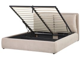 Velvet EU King Size Ottoman Bed Beige BAJONNA