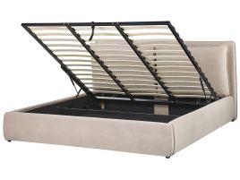 Velvet EU Super King Size Ottoman Bed Beige BAJONNA