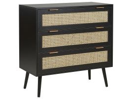 OAKHAM Black Rattan Chest of Drawers - Medium-sized, 3 Drawers