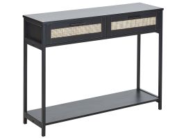 Rattan 2 Drawer Console Table Black OPOCO