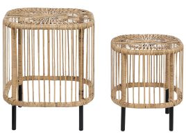 Set of 2 Rattan Garden Coffee Tables Natural CESENATICO