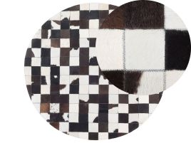 Round Cowhide Area Rug 140cm Black and White
