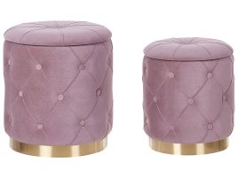 Set of 2 Storage Pouffes Pink PUEBLO