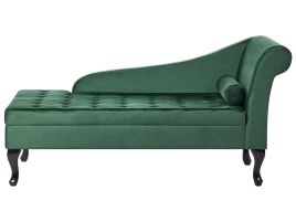 Right Hand Velvet Chaise Lounge with Storage Dark Green PESSAC