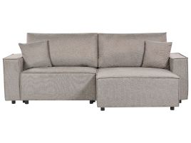 Left Hand Fabric Corner Sofa Bed with Storage Taupe KARILA