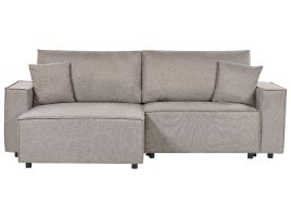 Right Hand Fabric Corner Sofa Bed with Storage Taupe KARILA