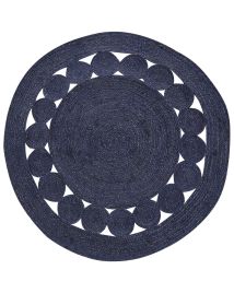 Round Jute Area Rug 120cm Dark Blue