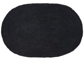 Oval Jute Area Rug 160x230cm Black
