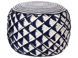 Outdoor Woven Pouffe Navy Blue and Beige KAWAN