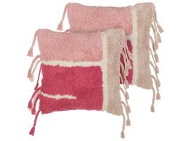Set of 2 Tufted Cotton Cushions with Tassels 45x45cm Pink