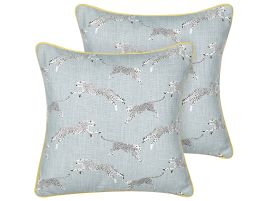 Set of 2 Cotton Cushions Cheetah Motif 45x45cm Grey
