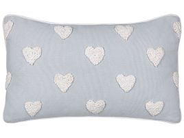 Cotton Cushion Embroidered Hearts 30x50cm Grey