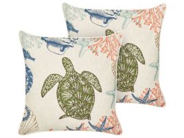 Set of 2 Linen Cushions Tortoise Motif 45x45cm Beige