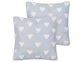 Set of 2 Cotton Cushions Embroidered Hearts 45x45cm Grey