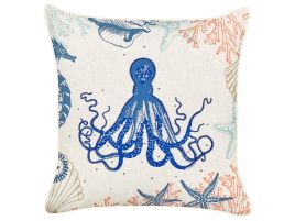 Linen Cushion Octopus Motif 45x45cm Beige