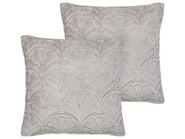 Set of 2 Embossed Velvet Cushion 45x45cm Grey