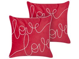 Set of 2 Velvet Cushions 45x45cm Red