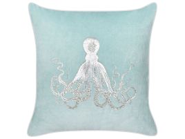 Velvet Cushion Octopus Motif 45x45cm Blue