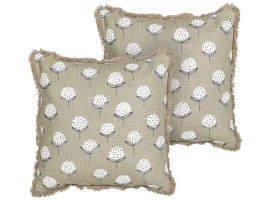 Set of 2 Cotton Cushions Floral Motif 45x45cm Beige