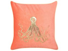 Velvet Cushion Octopus Motif 45x45cm Red