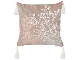 Velvet Cushion Coral Motif 45x45cm Taupe
