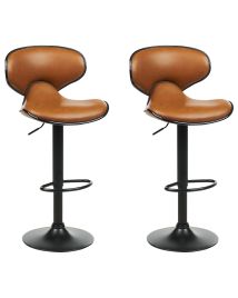 Set of 2 Faux Leather Swivel Bar Stools Golden Brown CONWAY II