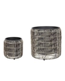 Set of 2 PE Rattan Plant Pots Light Brown BRODIEA