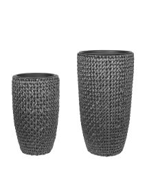 Set of 2 PE Rattan Plant Pots Black CEDRUS