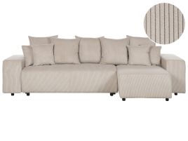 Left Hand Jumbo Cord Corner Sofa Bed with Storage Taupe LUSPA
