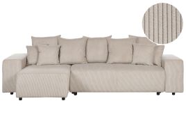 Right Hand Jumbo Cord Corner Sofa Bed with Storage Taupe LUSPA