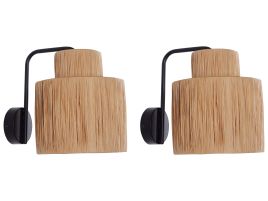 Set of 2 Raffia Wall Lamps Natural SHINFA