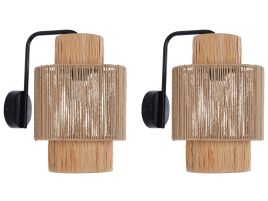 Set of 2 Raffia Wall Lamps Natural JAMMA