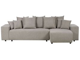 Left Hand Fabric Corner Sofa Bed with Storage Taupe LUSPA