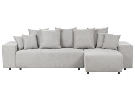 Left Hand Fabric Corner Sofa Bed with Storage Light Grey LUSPA