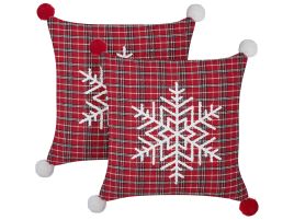 Set of 2 Cushions Tartan Pattern 45x45cm Red