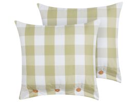 Set of 2 Cushions Checked 45x45cm Green