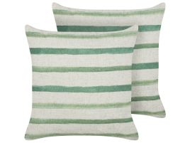 Set of 2 Cushions Striped Pattern 45x45cm Green
