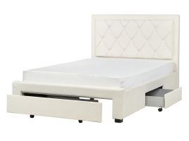 Velvet EU Double Size Bed with Storage Cream LIEVIN