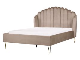 Velvet EU Double Size Bed Taupe AMBILLOU