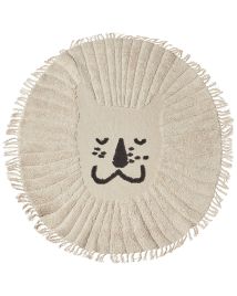 Round Cotton Area Rug Lion Print 140cm Beige