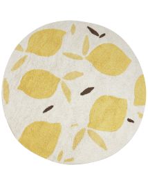 Round Cotton Area Rug 140cm Light Beige and Yellow