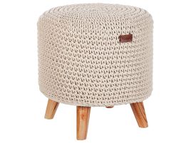 Cotton MacramÃ© Footstool Beige MARDAN