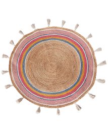 Round Jute Area Rug 120cm Multicolour