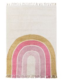 Cotton Kids Rug Rainbow Pattern 140x200cm Beige and Pink